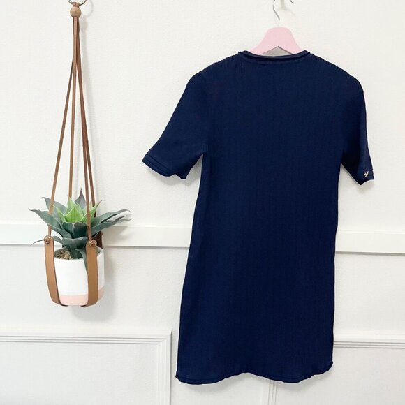 Zara Knit Navy Blue Mini Dress with Gold Buttons Size L - Picture 9 of 9